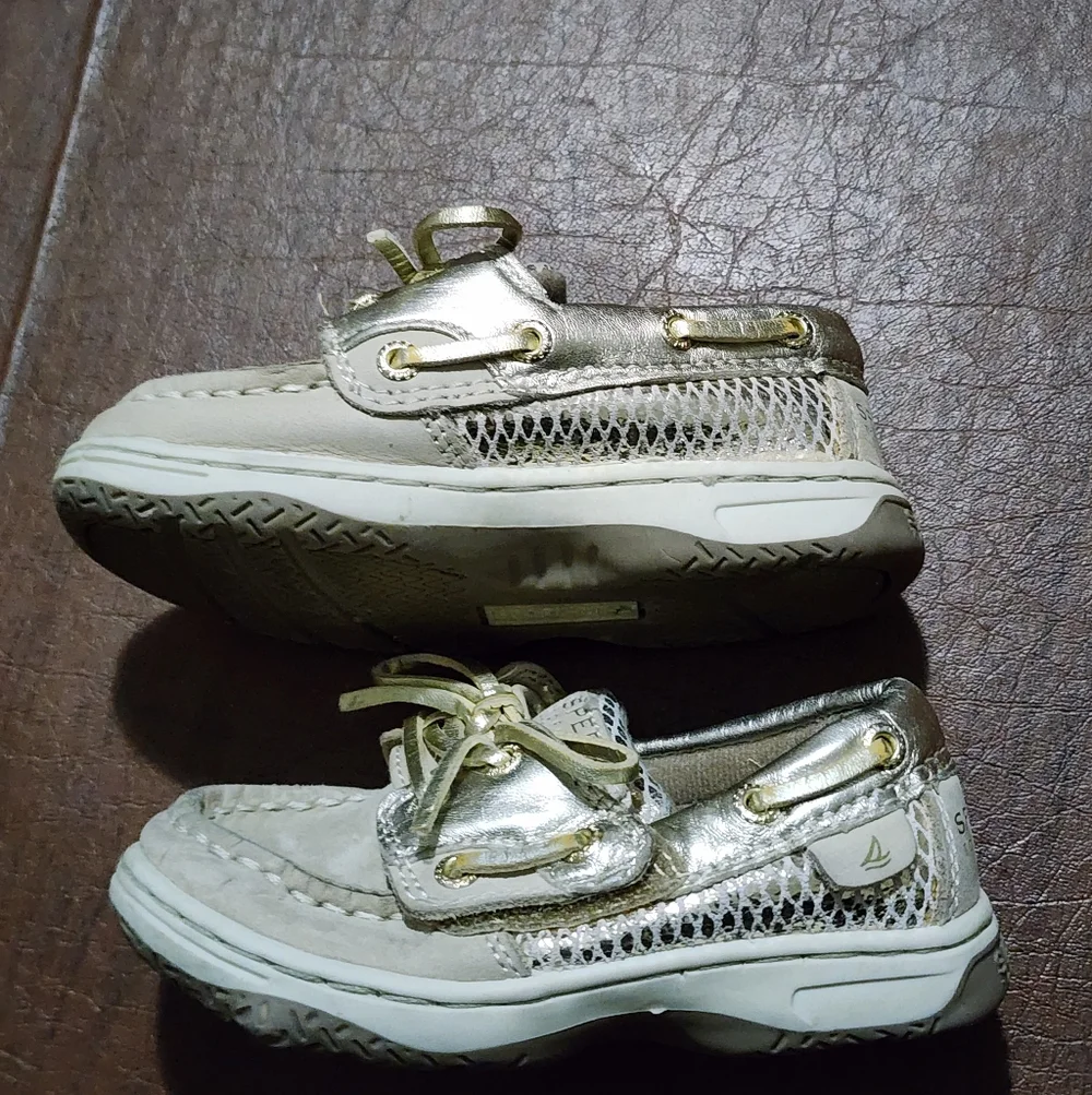 Sperry Kids Metallic Cream And Gold Shoes